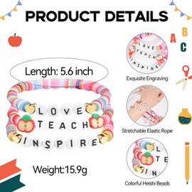 QianSiLi Thank You Teacher Bracelet Gifts Colorful Heishi Polymer Clay Beaded Bracelets for Women Back to School Teacher Appreciation Gifts