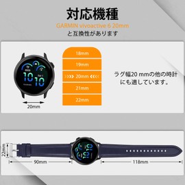 LuFiYa Leather Band, Garmin Vivoactive 6 Compatible Watch Replacement Band, Strap, Flexible, Leather Belt, Unisex, For Garmin Vivoactive 6 Watch Strap (Blue Nui)