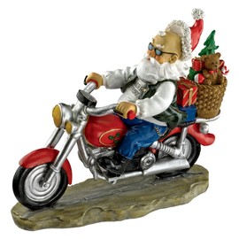 Design Toscano QM2821700 Garden Gnome Statue - Old School Father Christmas Biker Gnome - Santa Gnome - Wild Gnome Statues - Gnome on Motorcycle Statue,,Full Color