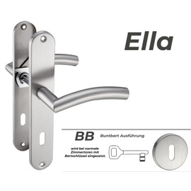 Stahlia Long Plate Handle Set Brushed Stainless Steel Ella | BB – Deadlock | Door Fitting for Interior Doors, Room Doors, Entrance Doors for Door Thickness 20–47 mm | Mounting Material