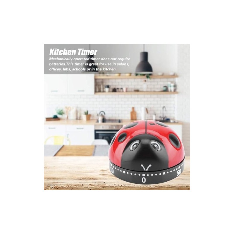 Ladybug Cooking Timer, Mechanical Clockwork 60-Minute Timer, Kitchen Alarm Clock,