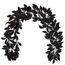 3 Pcs 6FT Christmas Garland Black Glittered Artificial Magnolia Leaves for Mantle Christmas Tree Decorations Indoor Outdoor Hanging Garland Ornaments Garden Door Wall Window Stair Holiday Home Decor