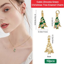Beebeecraft 1 Box 10Pcs Christmas Tree Charms Enamel Cubic Zirconia Platinum Xmas Tree Charms with Jump Ring for Jewelry Making Bracelet Earring