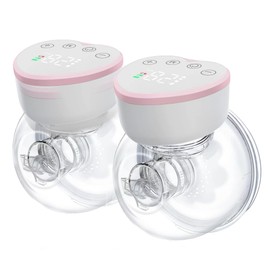 Wearable Electric Breast Pump, KOOPAO Hands-Free Double Breastfeeding Pump, Painless Leak-Pproof Design Ultra Quiet Smart LCD Display Memory Function with 4 Modes 12 Levels-Pink