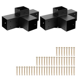 Pergola Bracket Kit,4 Way Heavy Duty Corner Bracket Woodworks DIY Post Bracket Kit, Easy Installation Wooden Beams for Gazebos, Patio Pergolas, Log Cabin Outdoor Pergola Hardware (2PCS-4-Way-4 * 4)