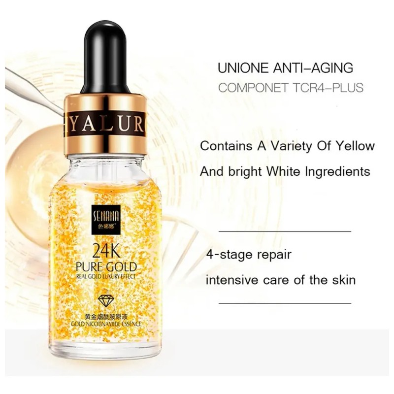 Sérum Senana 24K Pure Gold 15ml Hipoalergénico con Ácido Hialurónico