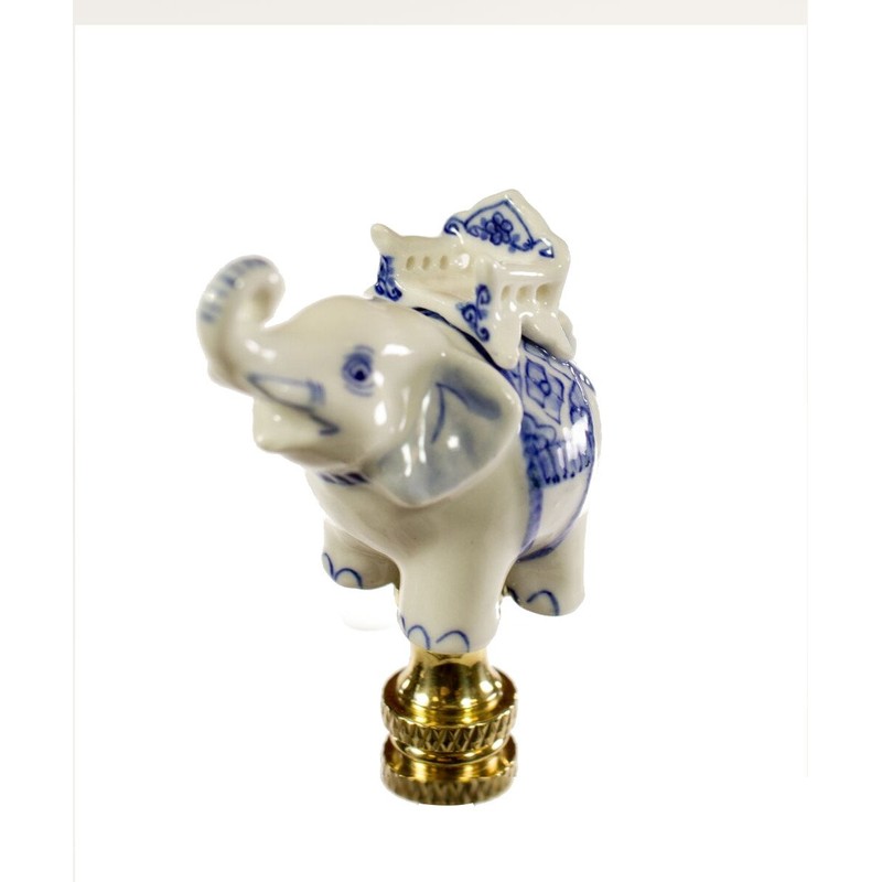 Blue and White Elephant Lamp Finial Porcelain 2.5" h