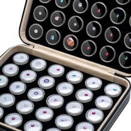 Giftop 60 PCS Gemstone Display Collection Storage Box with Clear Lid for Gems Diamond and PU Leather Black Bag Holder Container (Black-60pcs)