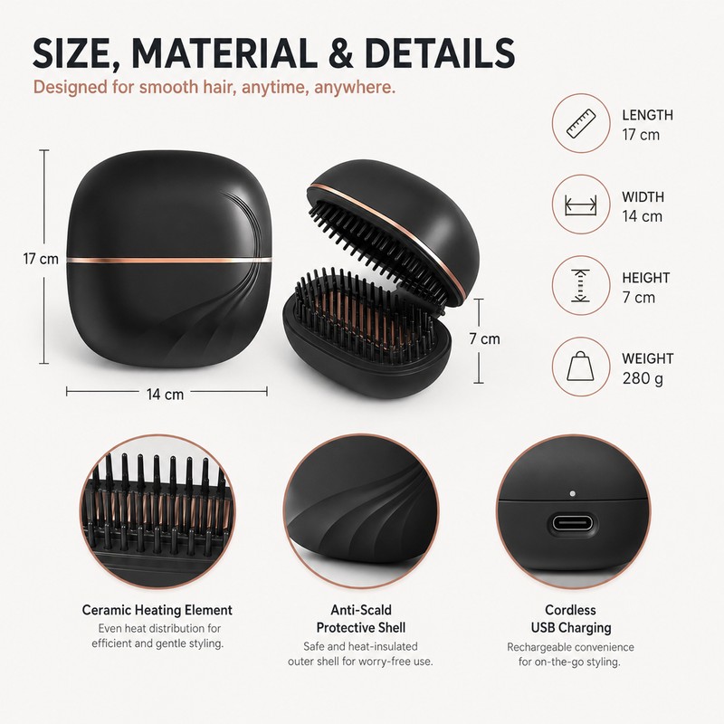 Cordless Hair Straightener Brush for Travel – Rechargeable Mini Ceramic