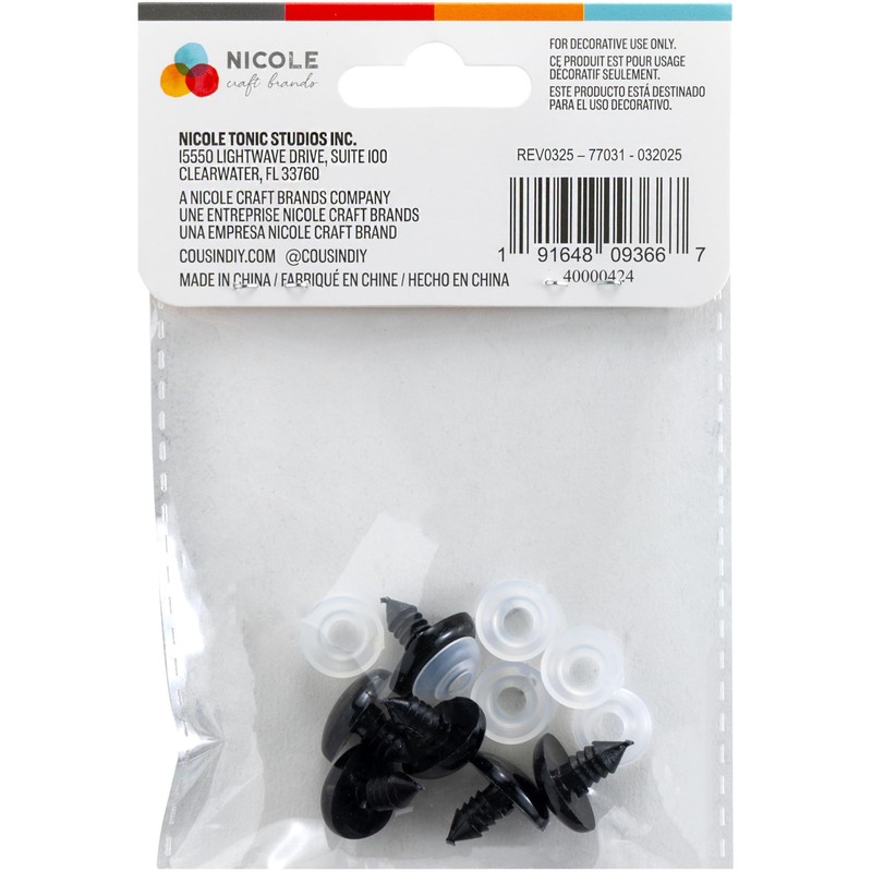 Cousin DIY Shank Back Animal Nose 18mm, 6Pc, Black