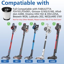 4 Pack FSV001 HEPA Filter Compatiable with Fabuletta FSV101, FSV001, Girnoor G160&G165, Afoddon A300, Lubluelu 202, Oraimo Cordless Vacuum Cleaner, Besswin W26 Cordless Stick Vacuum Cleaners