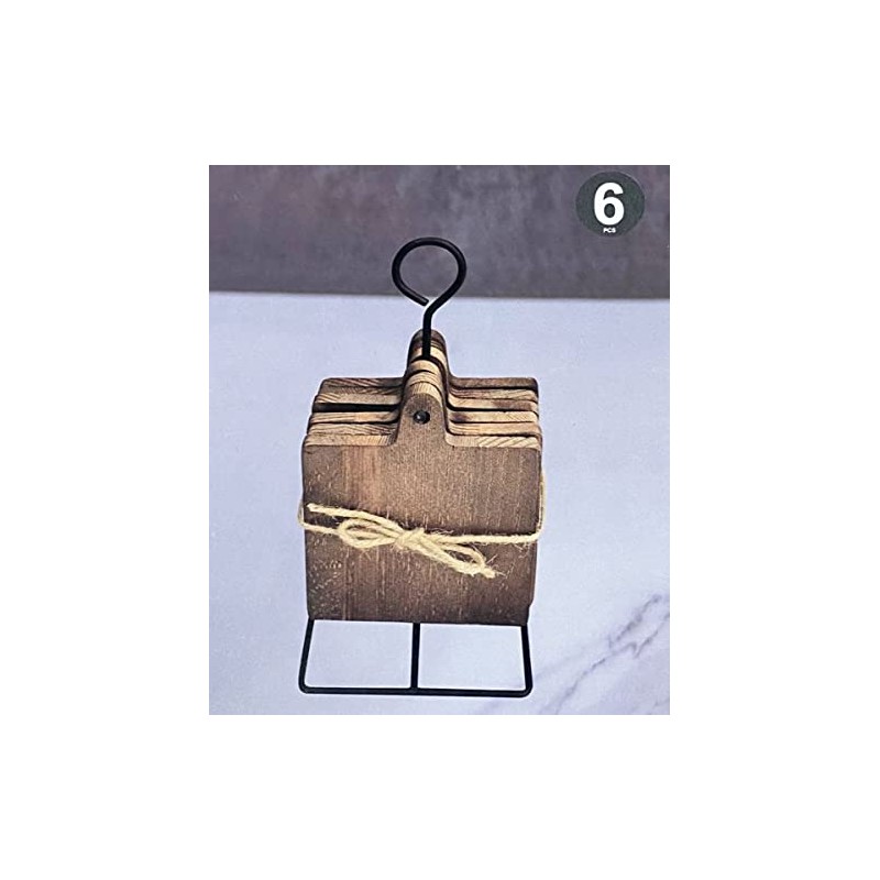 Wooden Square Coaster on Metal Holder 10.5 x 10.5 cm