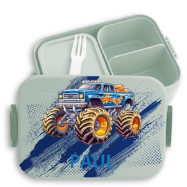Children's Bento Box Midi Lunch Box for Mepal Bento Box - Car - Monster Truck with Name | Monster Truck | Boys Gift First Day at School | Trucks Monster - 900 ml - Sage Green - Lunch Box School Boy