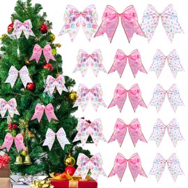 Quzzil 12pcs Pink Candy Christmas Bows for Tree 6 Inch Large Christmas Ribbon Bows Pastel Wreaths Ornaments Gift Wrapping for Holiday Party Crafts Home Fireplace Front Door