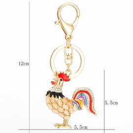 Colorful Rooster Keychain for Women, Rainbow Rooster Cock Key Chain for Ladies, Cute Rooster Chicken Summer Keychains, Punk Gold Rooster Keyring, Rhinestone Rooster Animal Keychain