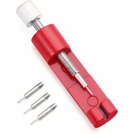 Watch strap link removal tool, Strap Adjustment & Link Removal Tool with 3 Extra Pins, Watch Sizing Kit Watch Strap Link Pin Remover Adjust Tool for Strap Resizing, Pin Removal & Spring Bars (Red)