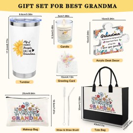 Grandma Gifts for Birthday from Granddaughter Grandson Grandchildren, Best Grandma Gifts with Canvas Tote Bag Makeup Bag 20oz Wine Tumbler Grandma Gift Ideas for Nana Gigi