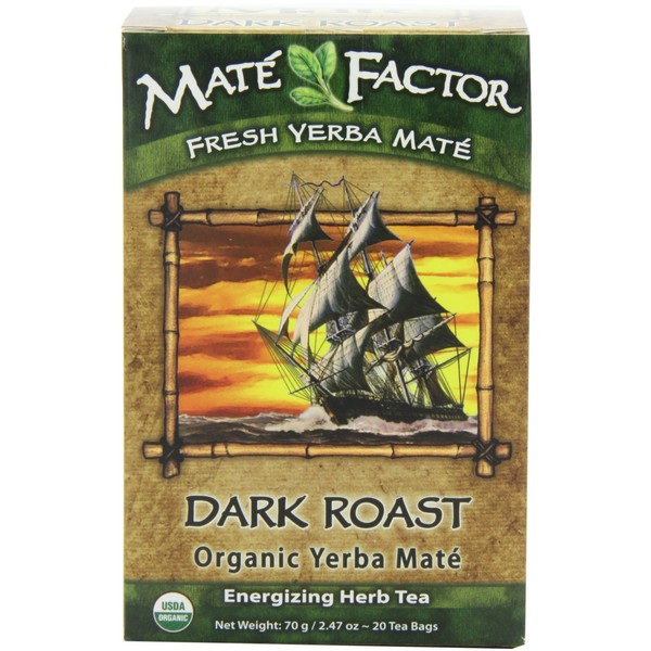 The Mate Factor Yerba Mate Energizing Herb Tea, Dark Roast, 20 Tea Bags (Pack of 3)