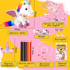 MULEVIP Unicorn Gifts for Girls 29 Pieces Unicorn Cuddly Toy, Birthday Gift Jewellery Set Girls 2 3 4 5 6 Years, Gifts for 3-7 Years Girls from 3-8 Years, Girls Craft Set Children