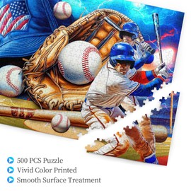 Baseball Puzzles for Adults 500 Pieces Colorful Sports Ball Jigsaw Puzzle Baseball Player Wooden Puzzle for Living Room Family Friends Challenging Activity Games