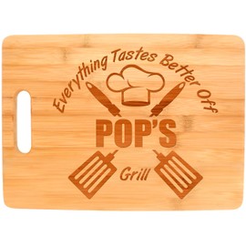 Laser Engraved Cutting Board Everything Tastes Better Off Pop's Grill Gifts for Pops Grilling Gifts for Chefs Pop Birthday Gifts Big Rectangle Bamboo Cutting Board