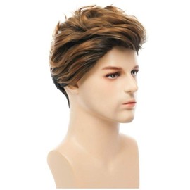 Siudus Mens Brown Short Wig Said Part Natural Layered Hair Wig Fluffy Heat Resistant Synthetic for Daily Use