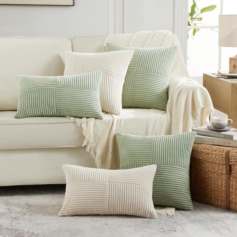 FDTERN Set of 2 Cream Beige Corduroy Christmas Cushion Covers,
