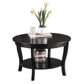 Convenience Concepts American Heritage Round Coffee Table with Shelf, Black, 30 in x 30 in x 18 in