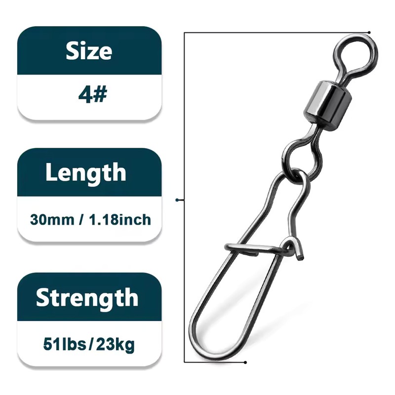 50-Pack Size 10 Duo-Lock Snap Swivels, 20mm 11kg Stainless Steel