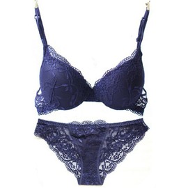 Nanier Women's Solid Lace Push up Bra Set Navy Blue 34C