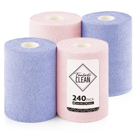 Fantasticlean Microfiber Cleaning Cloth Roll 4 Rolls 240 Pack, Tear Away Paperless Towels, 8" x 8", Reusable Washable Rags, Home Kitchen, Pet, Office, Indoor Outdoor, Portable (2Pink 2Light-Purple)