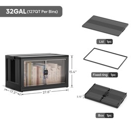 Jalove 30Gal Large Storage Bins with lids, 120QT Plastic Stackable Storage Containers with Wheels, Collapsible Closet Organizer and Storage Drawers,Clothes Organization for Cabinet Home, 1Pack Black