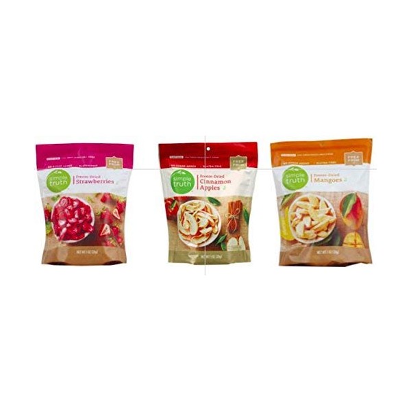 Simple Truth Freeze-Dried Strawberries Cinnamon Apples and Mangos Combo (Pack of 3)