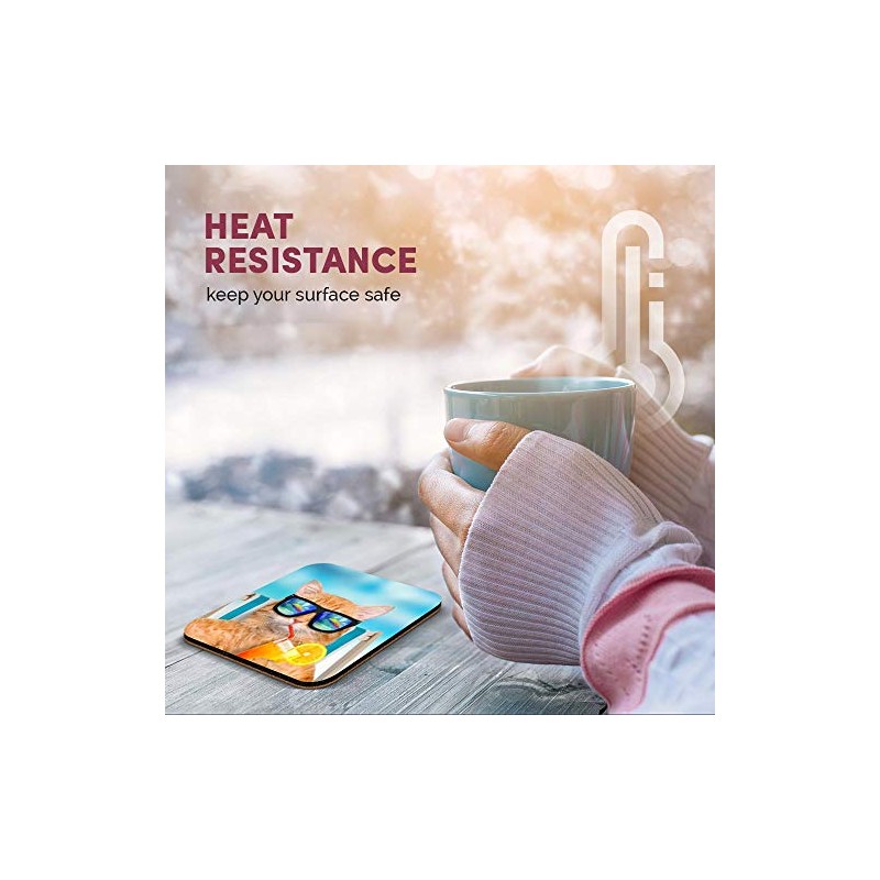 Great Single Coaster Square - Funny Ginger Cat Sunbathing |Glossy