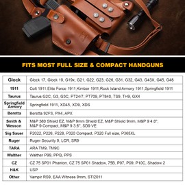GUN & FLOWER Brown Leather Shoulder Holster Fits Glock 17/19, 1911, M&P 9, Taurus G2C/G3C, Sig P226, Beretta 92FS, Vertical Concealed Holster with Dual Mag Holder, Right Hand