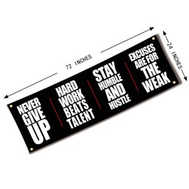 COIQIU 72x24Inch Motivational Gym Banner -Never Give Up with Brass Grommets - Perfect for Garage Gym Decor, Fitness Flags & Inspirational Workout Wall Art