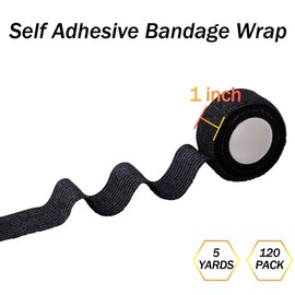 BQTQ 120 Rolls Self Adhesive Bandage Wrap 1 Inch x 5 Yards Black Athletic Tape Self Adherent Wrap Stretch Bandages Self Stick Bandage Wraps Tape for Wrist Ankle Swelling Sprains