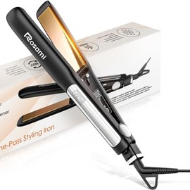 Rosami 2-in-1-Haarglätter aus Titan, Ionisch und Ultra Glanz, schnelles Aufheizen 20 s, LCD-Display für Glätten, Locken und perfekte Wellen