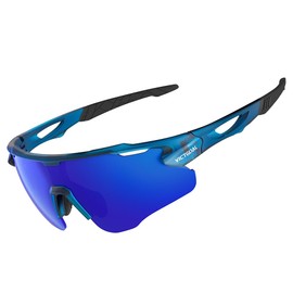Victgoal Cycling Glasses with Polarised Lenses UV400 Protection Anti-Glare Running Sunglasses Men Women TR90 Frame Ultralight Outdoor Sports Cycling Sunglasses for Cycling Running (Navy)
