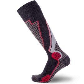 High Performance Wool Ski Socks - Thermal Warm Merino Wool OTC Sock, Men Women (1 Pair - Black/Grey/Red, Medium)