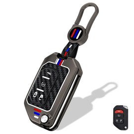 Aoocar Heavy Metal Key Fob Cover for 2018-2025 Flip Type, Compatible with Jeep Wrangler JL JLU Rubicon Wagoneer Gladiator JT Sahara etc, Zinc Alloy Fob Case with Carbon Fiber Pattern (1 Pcs)