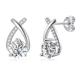 Silver Earrings for Women 925 Sterling Silver Post 14k White Gold Plated Hypoallergenic Stud Earrings Waterdrop Cubic Zirconia Stud Earring Jewellery for Women Girls