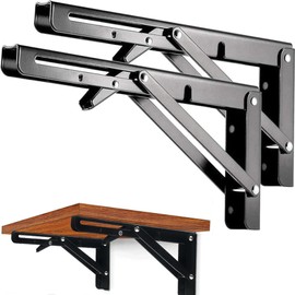 AMBOJIE Folding Shelf Brackets - 14 Inch 2 Pcs Heavy Duty Stainless Steel Collapsible Triangle Shelf Bracket, DIY Wall Mounted Folding Table Hinge, Space Saving for Bench Table with Screws (14Inch)