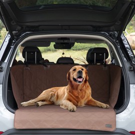 Petsfit SUV Cargo Liner for Dogs, Water-Resistant Scratchproof Dog Cover for Car with Side Flap, Durable Washable Dog Trunk Cover for SUV Against Dirt and Pet Hair, Large Size Universal Fit, Coffee