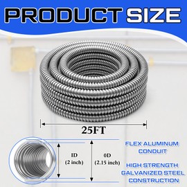 Wesiti 2" x 25 FT Flexible Conduit, Galvanized Steel FMC Conduit for Greenfield Wiring, Electrical Raceway