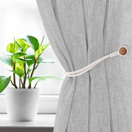 White Magnetic Curtain Tieback – Double Braided Cord with Wooden Tips – Strong Hold for Thick & Thin Drapes – No Drilling, Easy to Use – Modern Decorative Tie Back for Home & Office