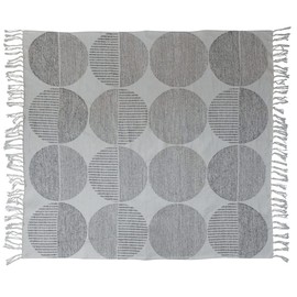 Bloomingville Woven Cotton Jacquard Blanket with Circles and Fringe, Grey and Cream Throws, 60" L x 50" W x 0" H