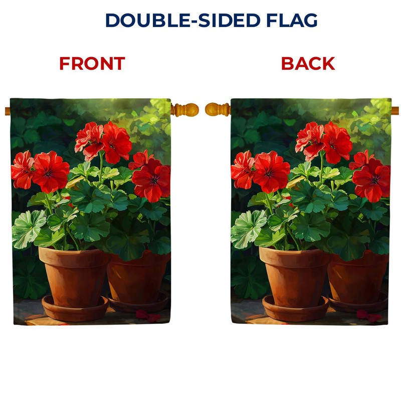 America Forever Red Geranium Pots House Flag, 28 x 40