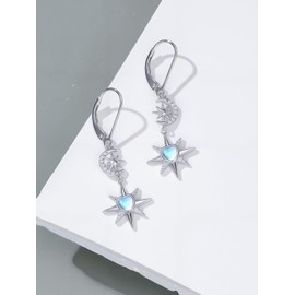 Dorunmo Moon and Star Earrings 925 Sterling Silver Star Moonstone Leverback Earrings Jewelry Moon Gifts for Women
