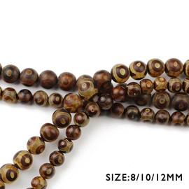 China Tibetan Dzi Eyes Beads Natural Agate Stone Religion Round Loose Bead 12MM Beads for Jewelry Making Bracelet DIY(Red Brown)